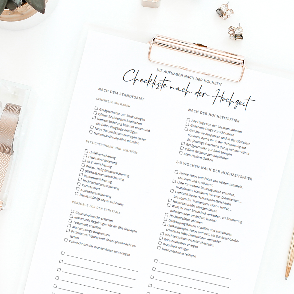 Checkliste nach der Hochzeit Download Checkliste nach der Hochzeit Download