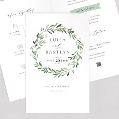 Hochzeitseinladung Greenery Kranz