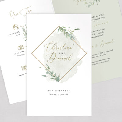 Hochzeitseinladung Greenery Salbeigrün