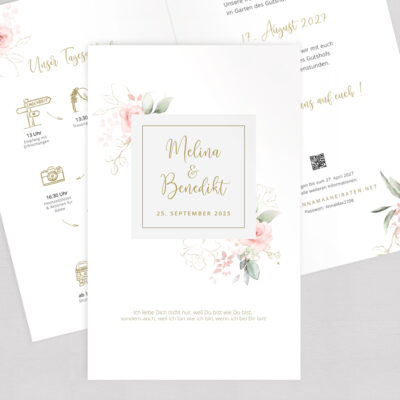 Klappkarte Rosa Rosen Hochzeit