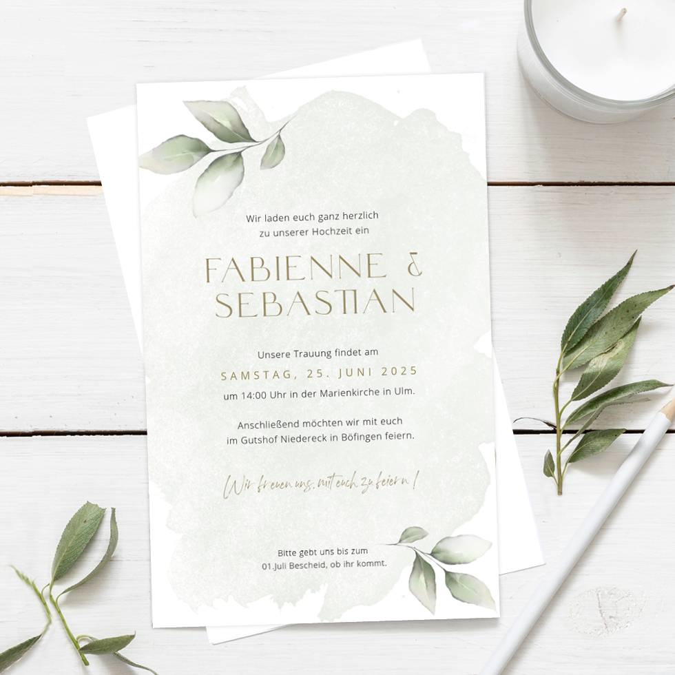 Hochzeitseinladung salbeigrün Eukalyptus Hochzeitseinladung salbeigrün Eukalyptus