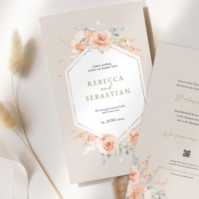 Hochzeitseinladung Boho Beige Orange