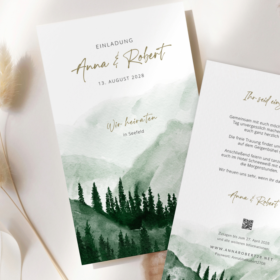 Hochzeitseinladung Wald Berge Hochzeitseinladung Wald Berge