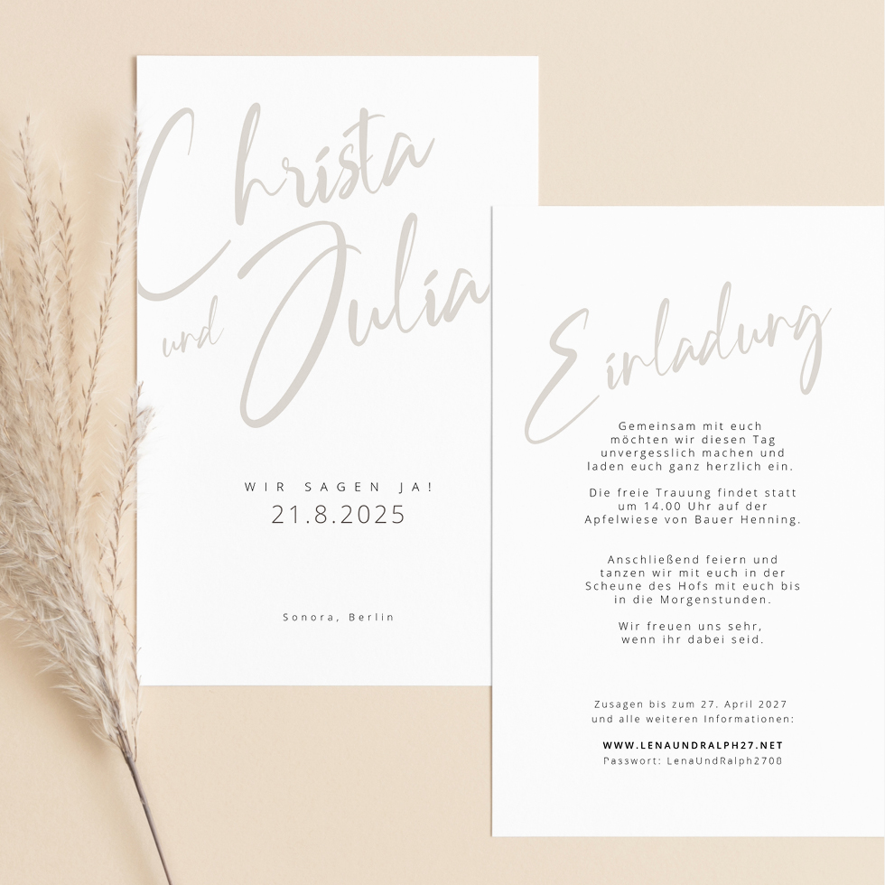 Hochzeitseinladung-beige-modern-zart Hochzeitseinladungen Boho: Die schönsten Styles