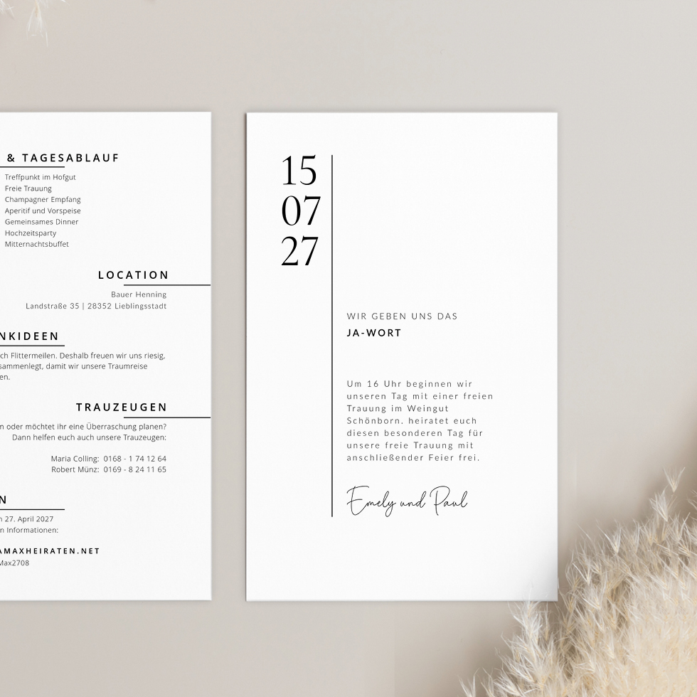 Hochzeitseinladung modern Datum Hochzeitseinladung modern Datum
