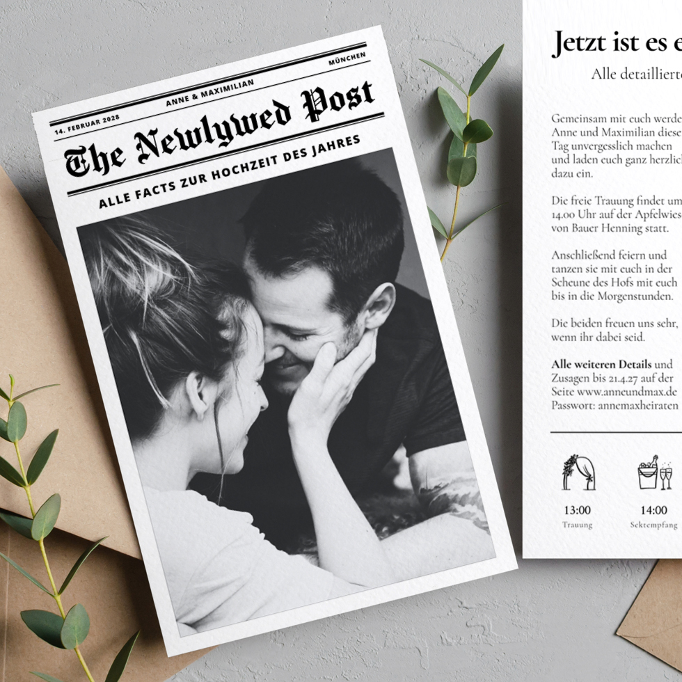 Hochzeitseinladung Newspaper kreativ Hochzeitseinladung Newspaper kreativ