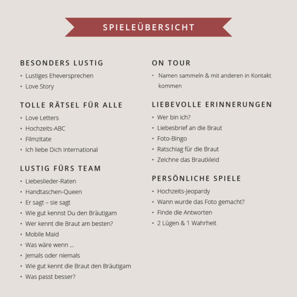 JGA Aktionen Spiele Übersicht